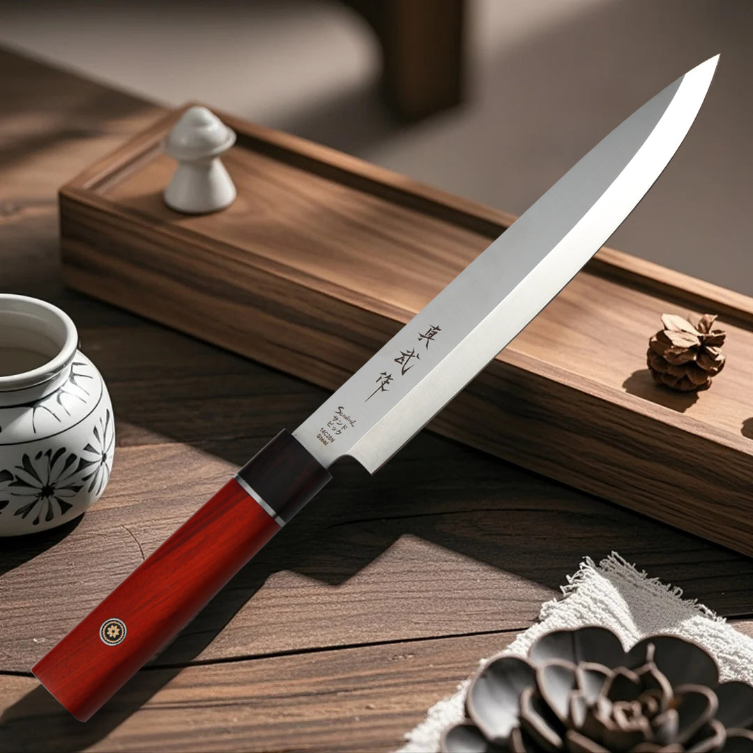Shinbu 8” Yanagiba – 14C28N Sandvik Steel, 4mm Thick Blade, Traditional Single Bevel for Sushi & Sashimi
