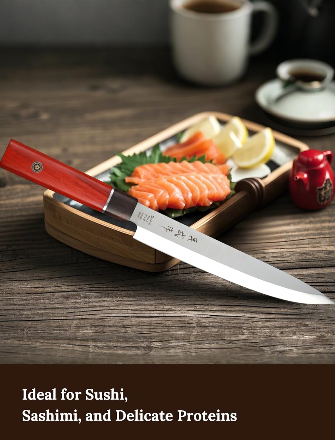 Shinbu 8” Yanagiba – 14C28N Sandvik Steel, 4mm Thick Blade, Traditional Single Bevel for Sushi & Sashimi