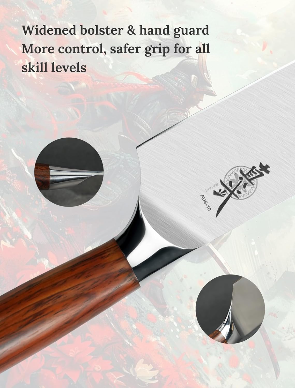 Shinbu Nakiri Knife – AUS-10 Steel, Curved Rosewood Handle, 15° Edge, Protective Bolster, Handcrafted Box