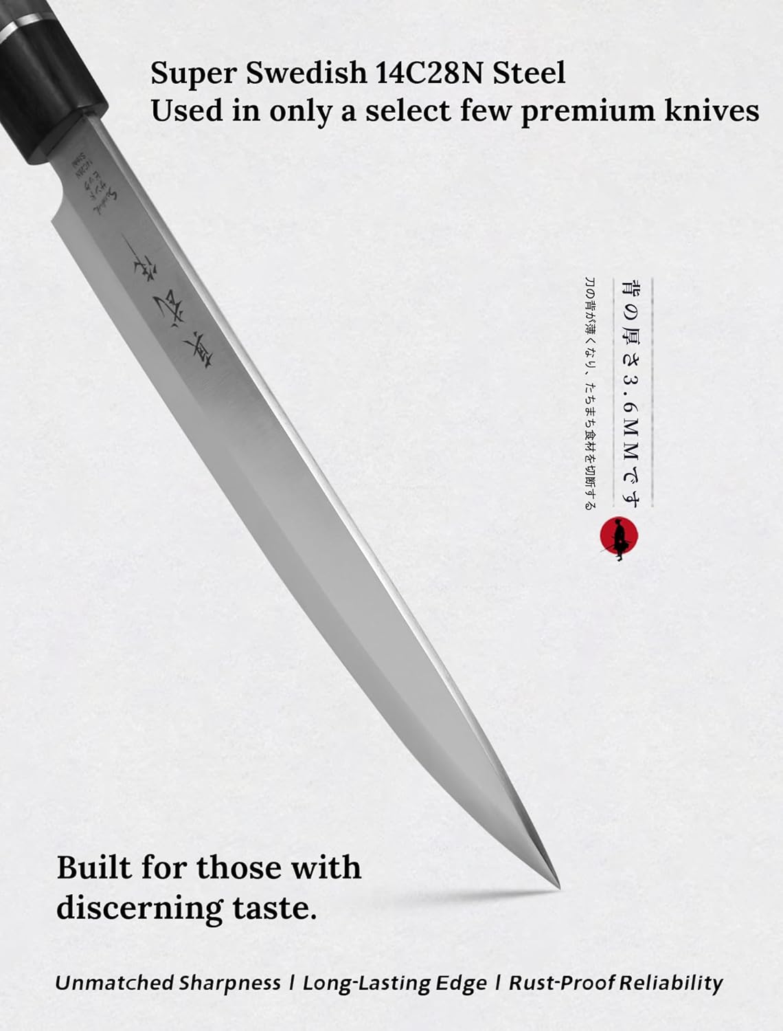 Shinbu 8” Yanagiba – 14C28N Sandvik Steel, 4mm Thick Blade, Traditional Single Bevel for Sushi & Sashimi