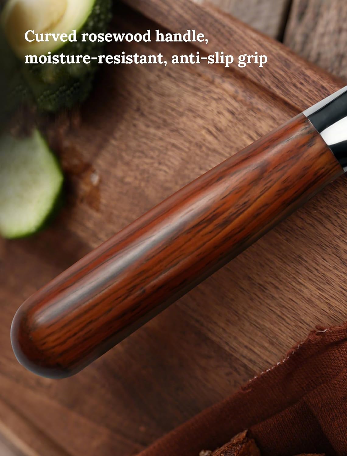 Shinbu Nakiri Knife – AUS-10 Steel, Curved Rosewood Handle, 15° Edge, Protective Bolster, Handcrafted Box