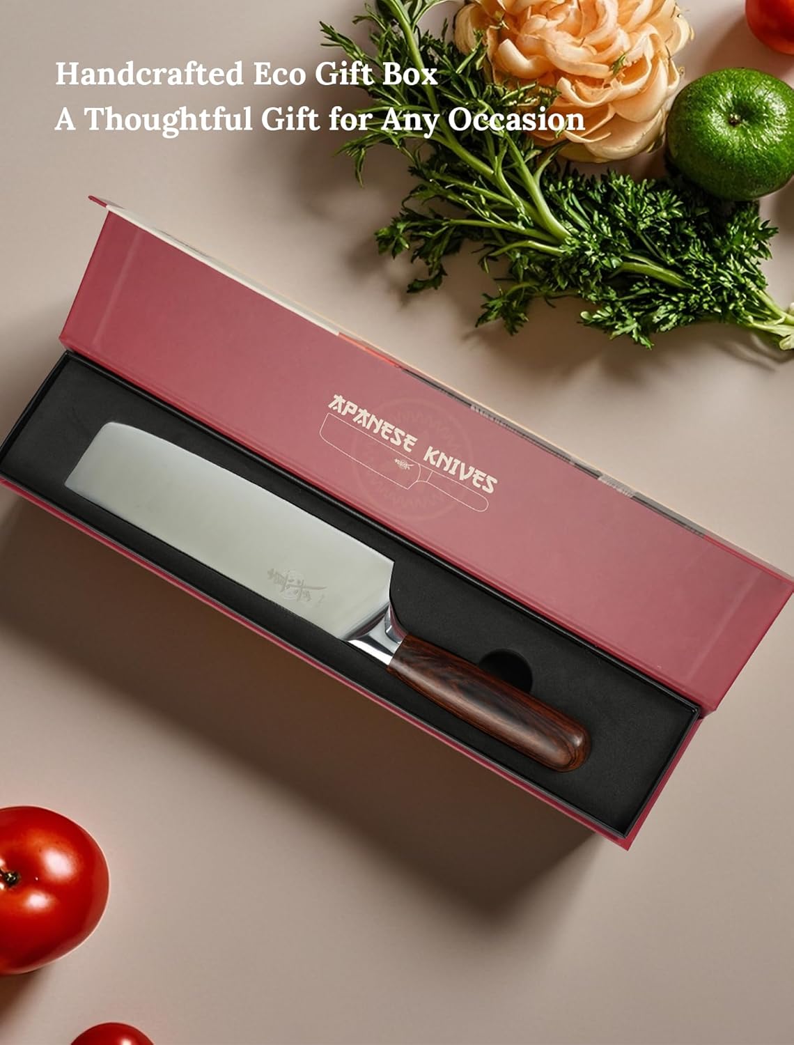 Shinbu Nakiri Knife – AUS-10 Steel, Curved Rosewood Handle, 15° Edge, Protective Bolster, Handcrafted Box