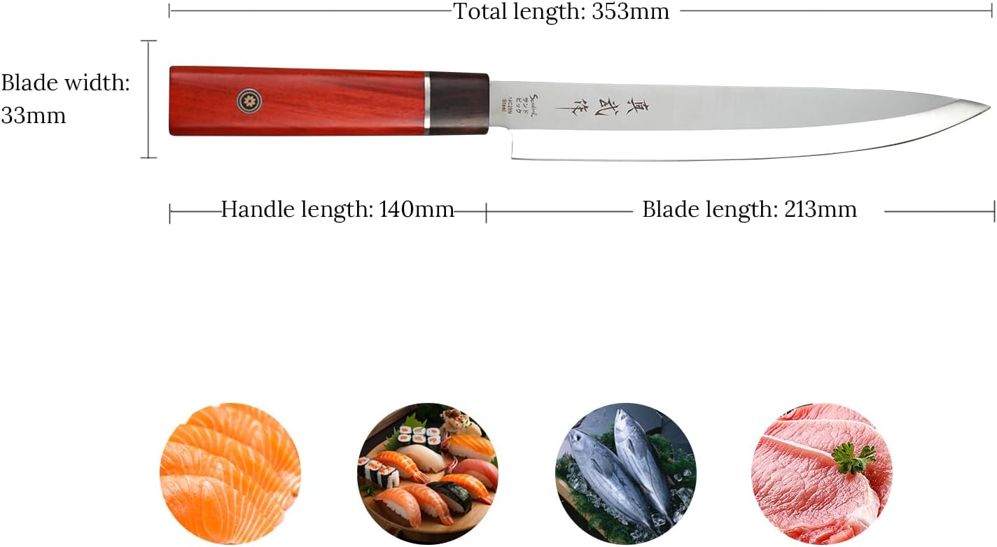 Shinbu 8” Yanagiba – 14C28N Sandvik Steel, 4mm Thick Blade, Traditional Single Bevel for Sushi & Sashimi