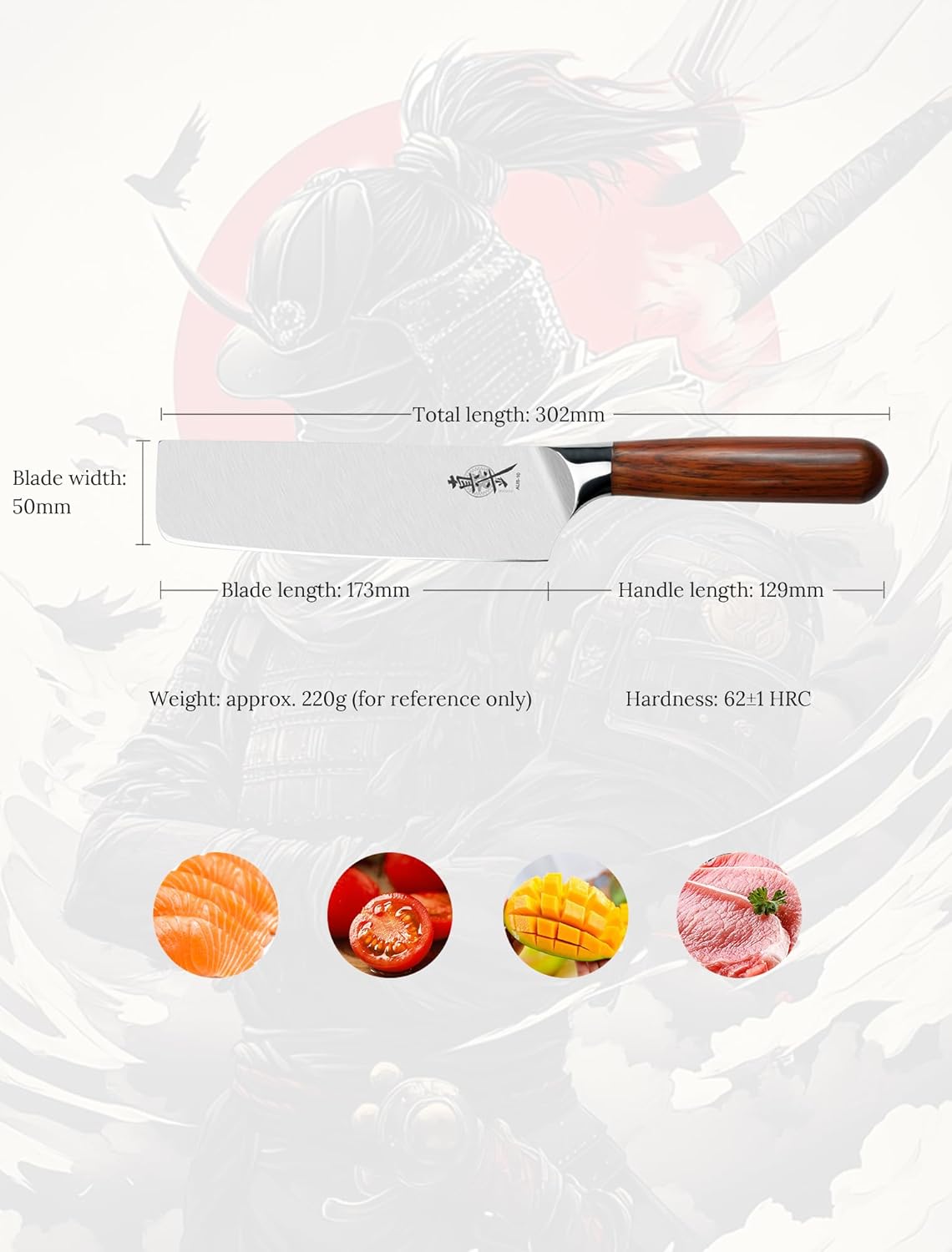 Shinbu Nakiri Knife – AUS-10 Steel, Curved Rosewood Handle, 15° Edge, Protective Bolster, Handcrafted Box