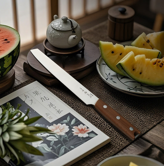 Shinbu Japanese Watermelon Knife – 420J2 Stainless Steel, 21cm Blade, Beech Wood Handle