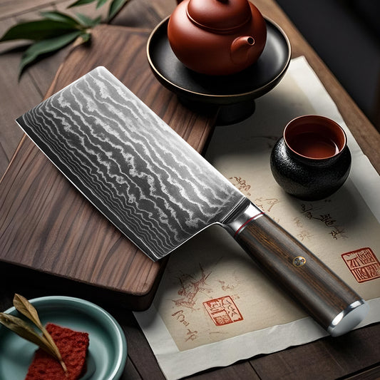 Shinbu Damascus Slicing Knife – High-Quality Chef Knife for Home, Sharp & Elegant Wood Handle