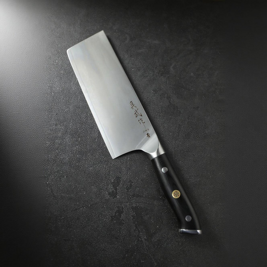 Shinbu Japanese Slicing/Nakiri Knife – Aogami Steel Core, San Mai Construction, G10 Handle, Triple-Rivet Reinforcement