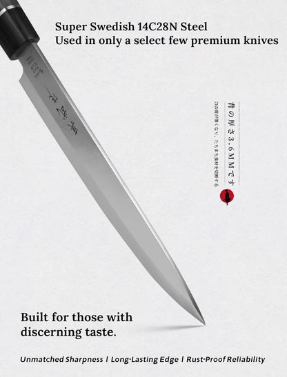 Shinbu 8” Yanagiba – 14C28N Sandvik Steel, 4mm Thick Blade, Traditional Single Bevel for Sushi & Sashimi