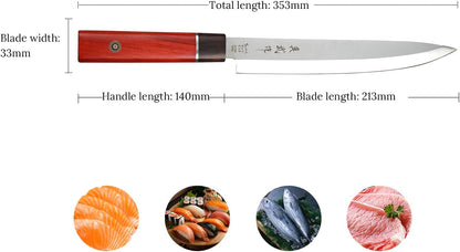 Shinbu 8” Yanagiba – 14C28N Sandvik Steel, 4mm Thick Blade, Traditional Single Bevel for Sushi & Sashimi