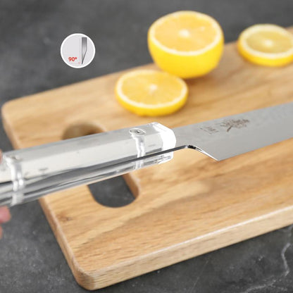 Shinbu Japanese Yanagiba Sushi Knife – 9.6" AUS-10 Stainless Steel Blade with Damascus Craftsmanship & Crystal ABS Handle | Ultra Sharp for Sashimi & Sushi