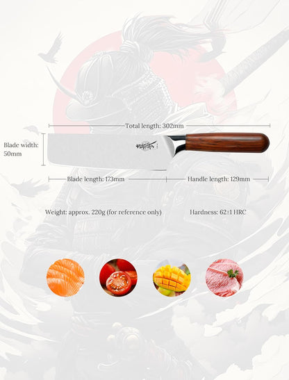 Shinbu Nakiri Knife – AUS-10 Steel, Curved Rosewood Handle, 15° Edge, Protective Bolster, Handcrafted Box