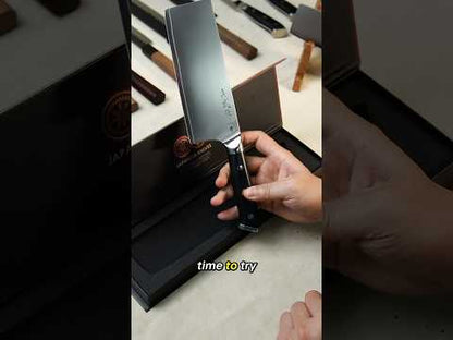 Shinbu Japanese Slicing/Nakiri Knife – Aogami Steel Core, San Mai Construction, G10 Handle, Triple-Rivet Reinforcement