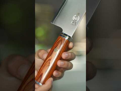 Shinbu 7.8"Japanese Nakiri Knife – Blue Paper Steel Core, San Mai Construction, Pakka Wood Handle, Ultra-Light Precision for Everyday Prep