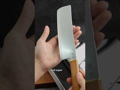 Shinbu 6.8"Japanese Utility Knife – SLD San Mai Steel, Olive Wood Handle, Compact & Razor Sharp for Everyday Prep